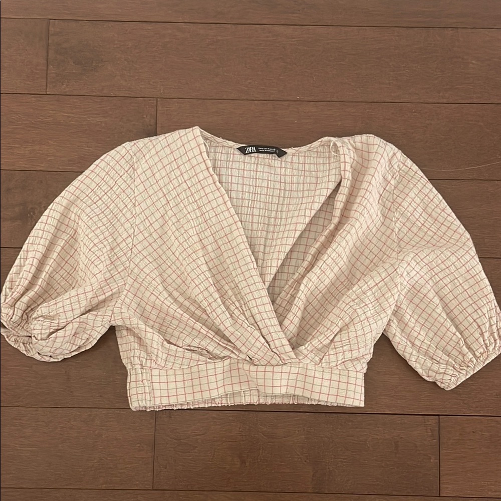 Zara Women's Cream Checkered crop Top